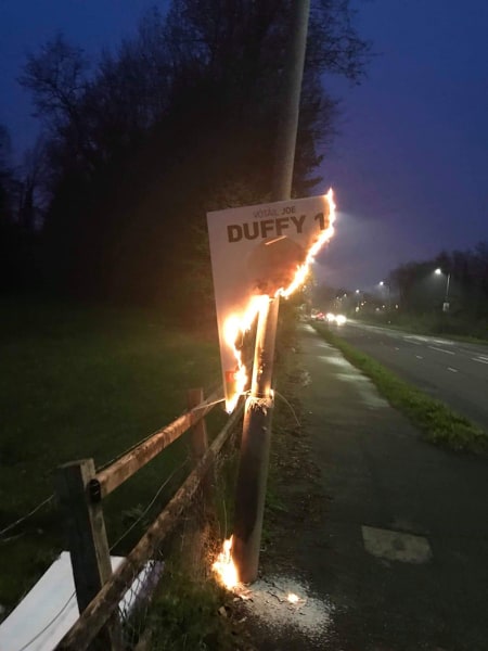 One of the posters on fire in the Cutts area