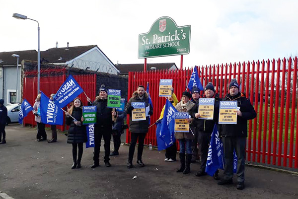 NASUWT members from St Patrick’s Primary School began the first of three planned days of strike action on Tuesday morning