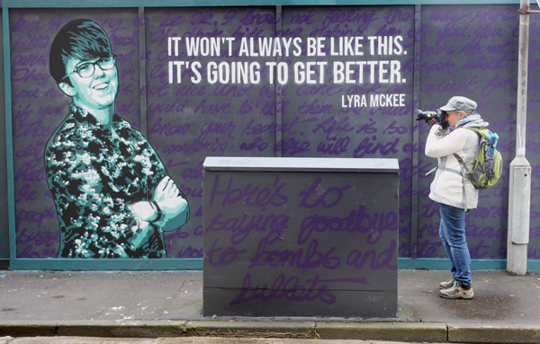 A new image of slain journalist Lyra McKee on a hoarding in Kent Street is attracting a lot of attention