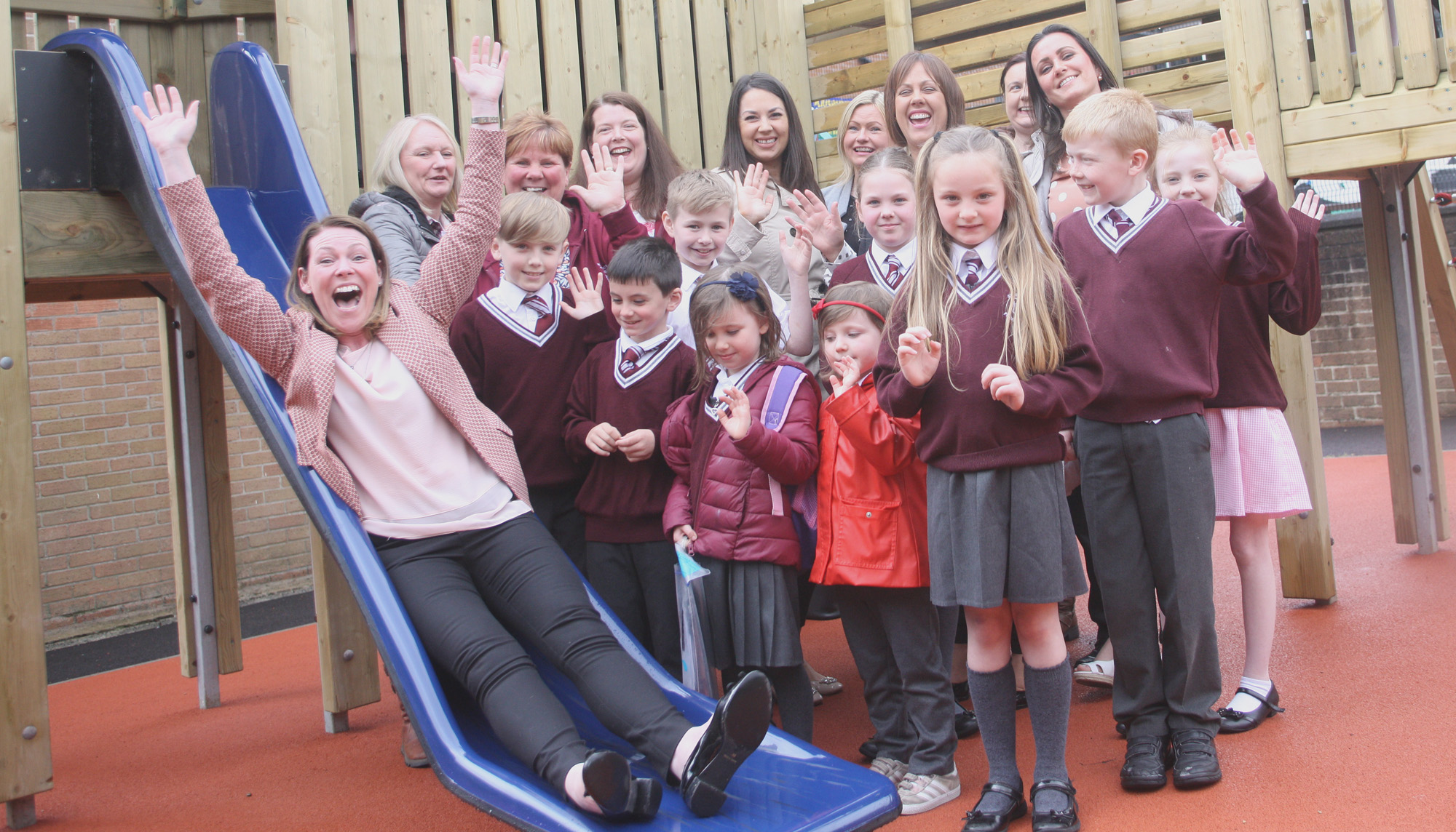 Marney Magee of St Bernard\'s PS parent group opens new adventure playground at the Glengormley school