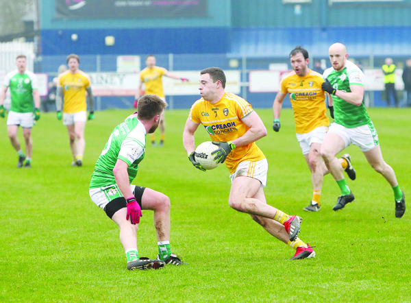 Declan Lynch in action against London at Corrigan Park in the League. The Whiterock venue has been given the green light to host next Saturday\'s All-Ireland Qualifier against Kildare
