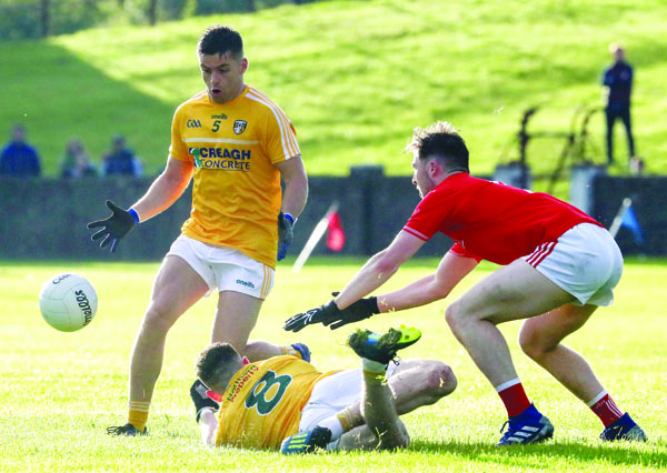 Paddy McBride, pictured in action against Louth, feels if Antrim reproduce their showing from the win over the Wee County, they can shock Kildare at Corrigan Park on Saturday afternoon