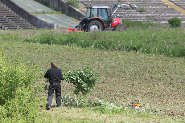 FRUSTRATION: Cutting the grass at Casement Park at last week, however, six years on from its closure local MP, Paul Maskey, wants a decision made on the new planning application