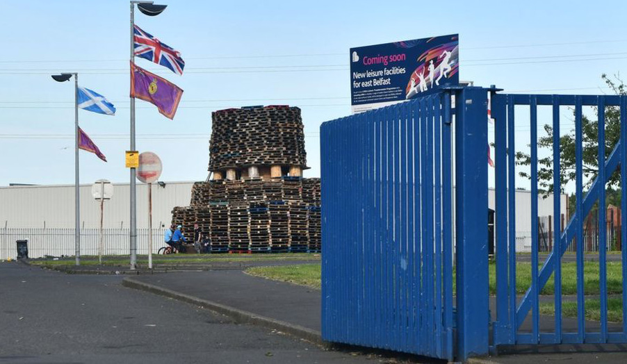 A loyalist bonfire has been erected in the car park of the East Belfast leisure centre 