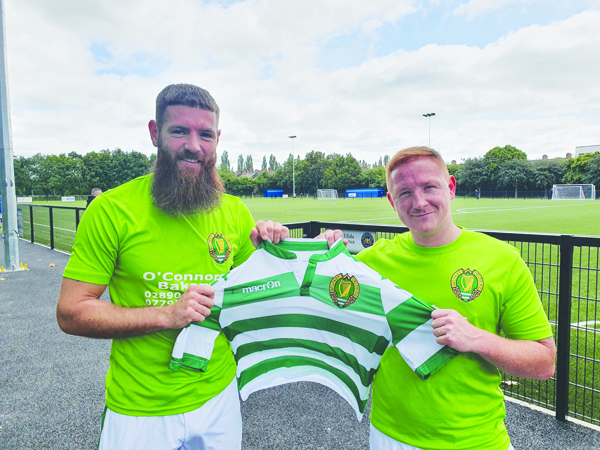 Belfast Celtic manager Stephen McAlorum (right) admits he didn’t plan to step into management so soon, but couldn’t turn down the chance to lead the West Belfast outfit into a new chapter, while he says the signing of Mark Clarke, pictured above, was a massive coup for the new season