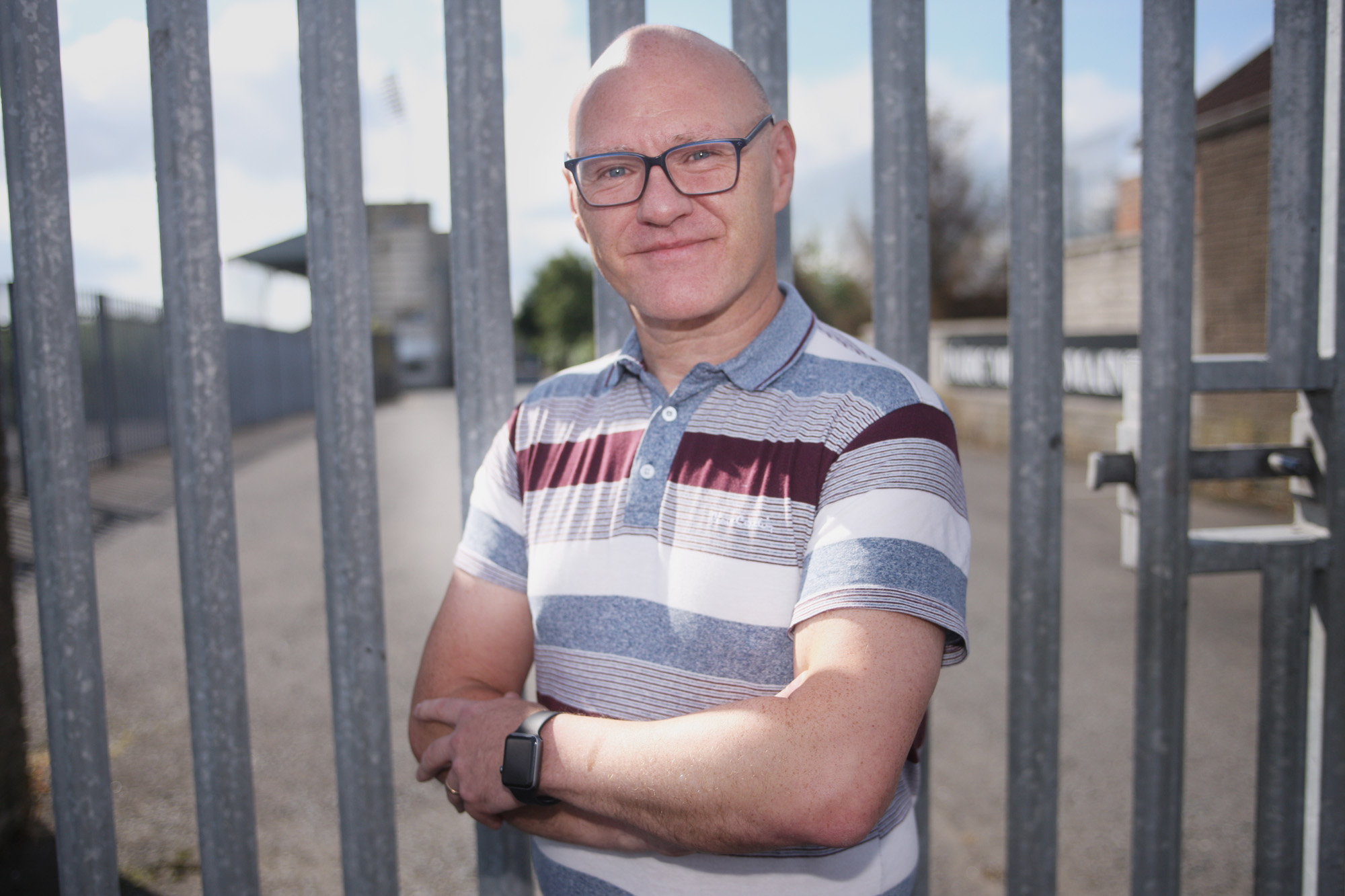 LOCKED OUT: West Belfast MP Paul Maskey outside the locked gates of Casement Park