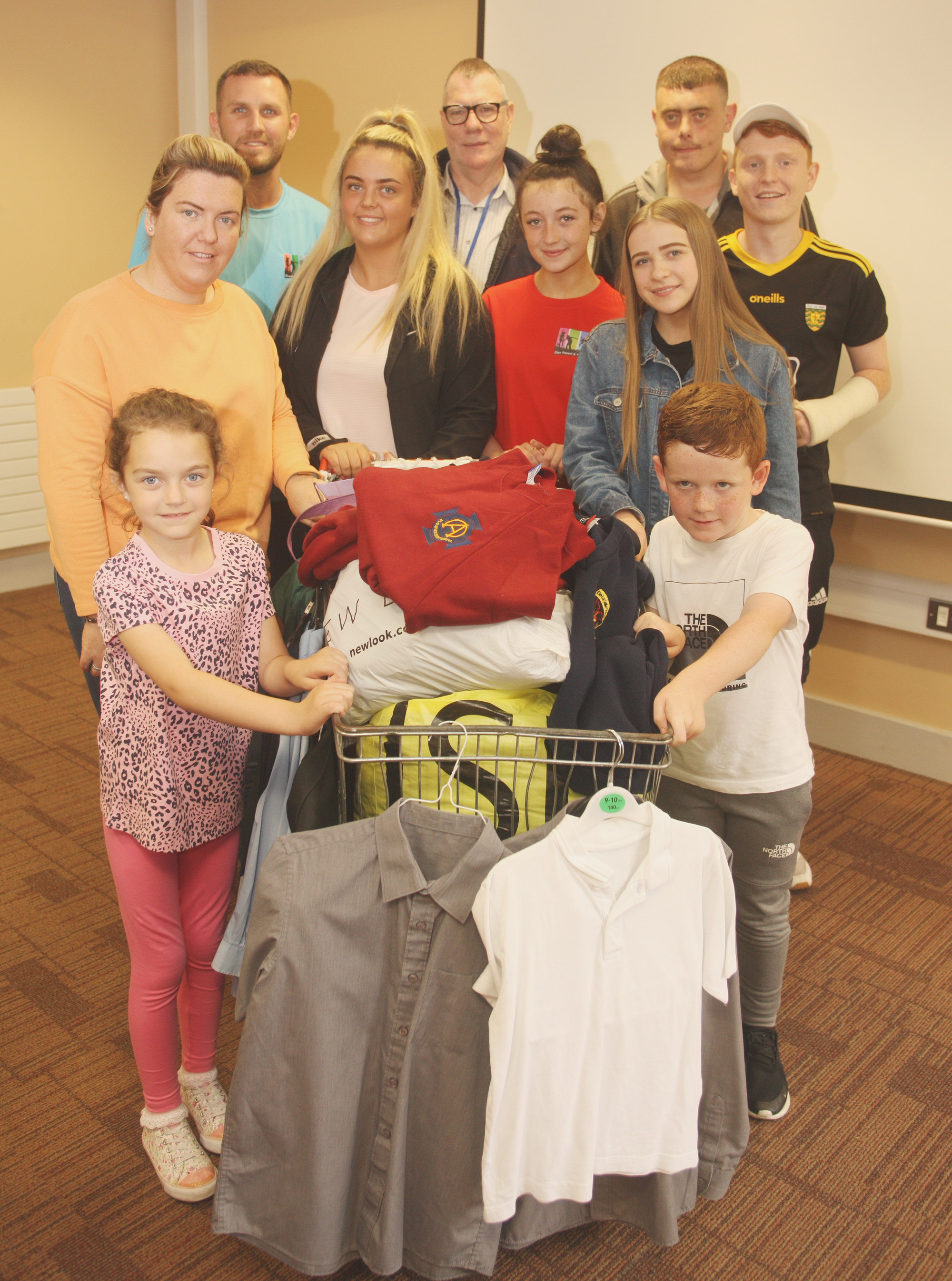 COMMUNITY EFFORT: Just some of the school uniforms that have been collected at the Glen Parent Youth and Community Centre
