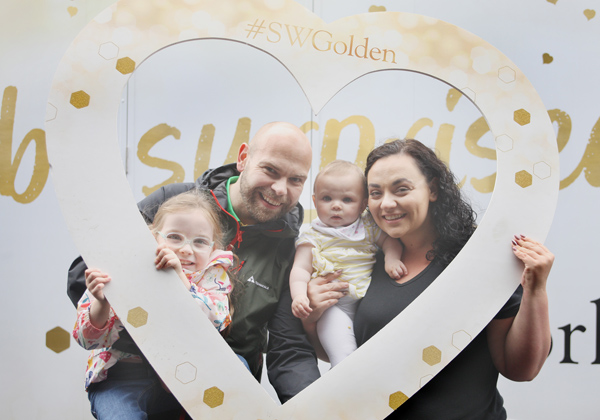 Slimming World\'s Big Bus tour lands at Kennedy Centre. Clare,  John, Niamh and Olivia Burns joined in the fun