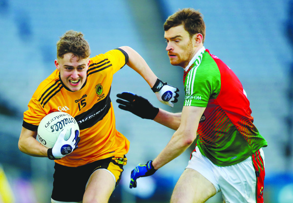 Eoin Nagle, pictured in action against Kilcummin of Kerry in February’s All-Ireland IFC final at Croke Park, is expected to return to the Naomh Éanna team for Saturday’s Antrim Senior Football Championship preliminary round clash against Aghagallon at Glenavy