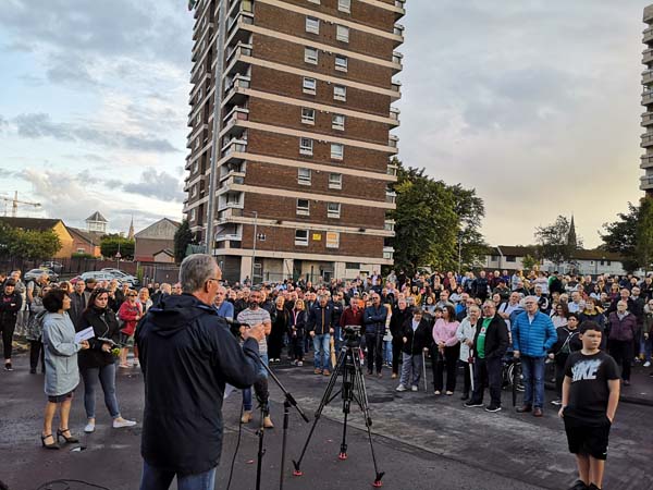 Sinn Féin MLA Gerry Kelly addresses those gathered 