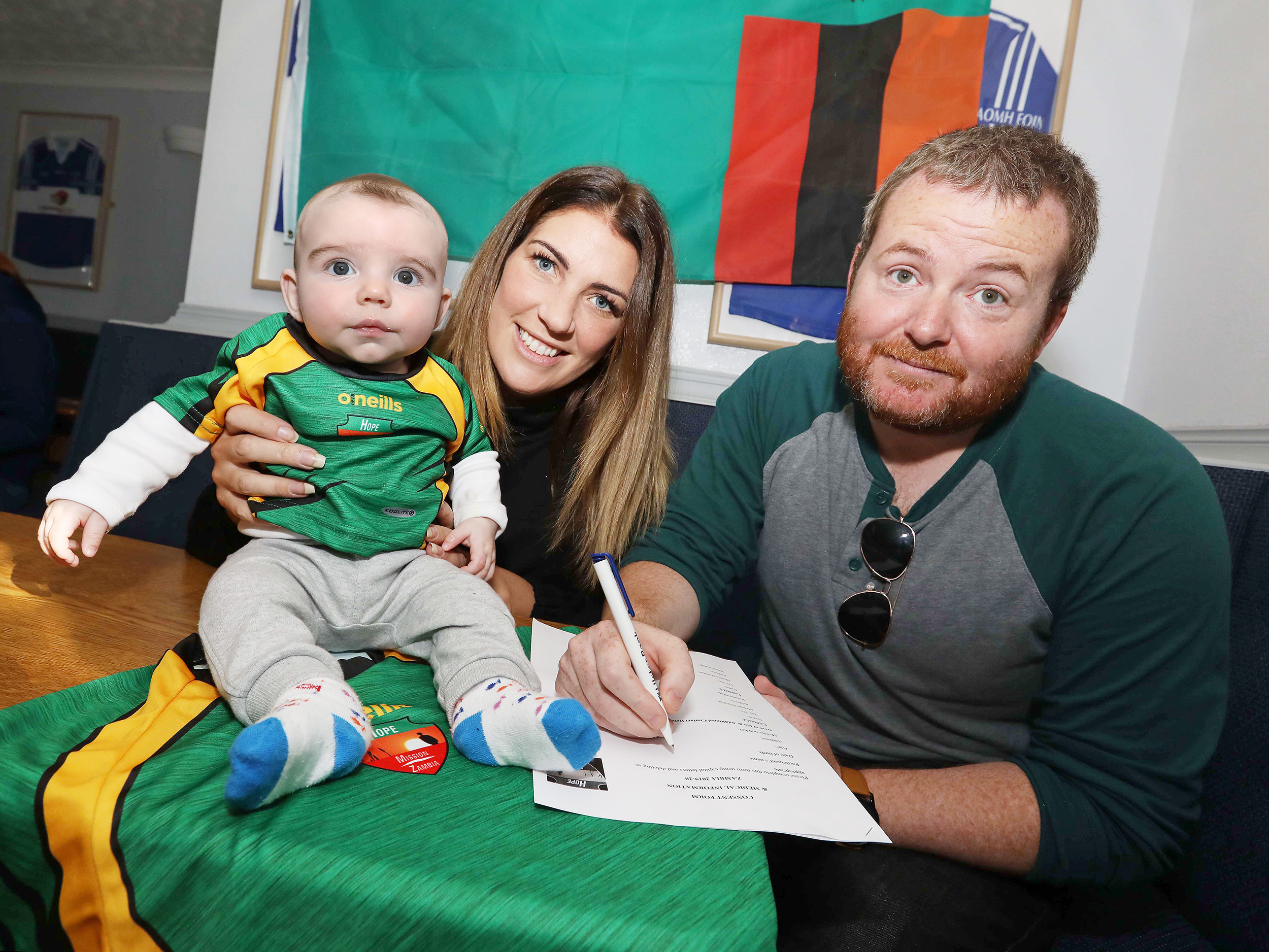 Laura and Jax Bannon with Finnbar Christie at a Hope Mission Zambia information morning in St John\'s GAC\n\n
