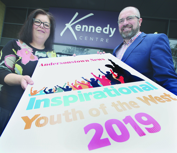 INSPIRING: Jacqueline O’Donnell from Andersonstown News and John Jones of the Kennedy Centre start the ball rolling for the 2019 Inspirational Youth Awards