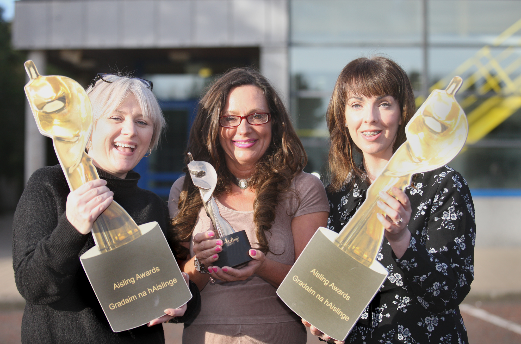 Brassneck Theatre’s Alison McCrudden, 2018 Culture and Arts recipient Deirdre Mackel, and Andersonstown News journalist Ciara Quinn