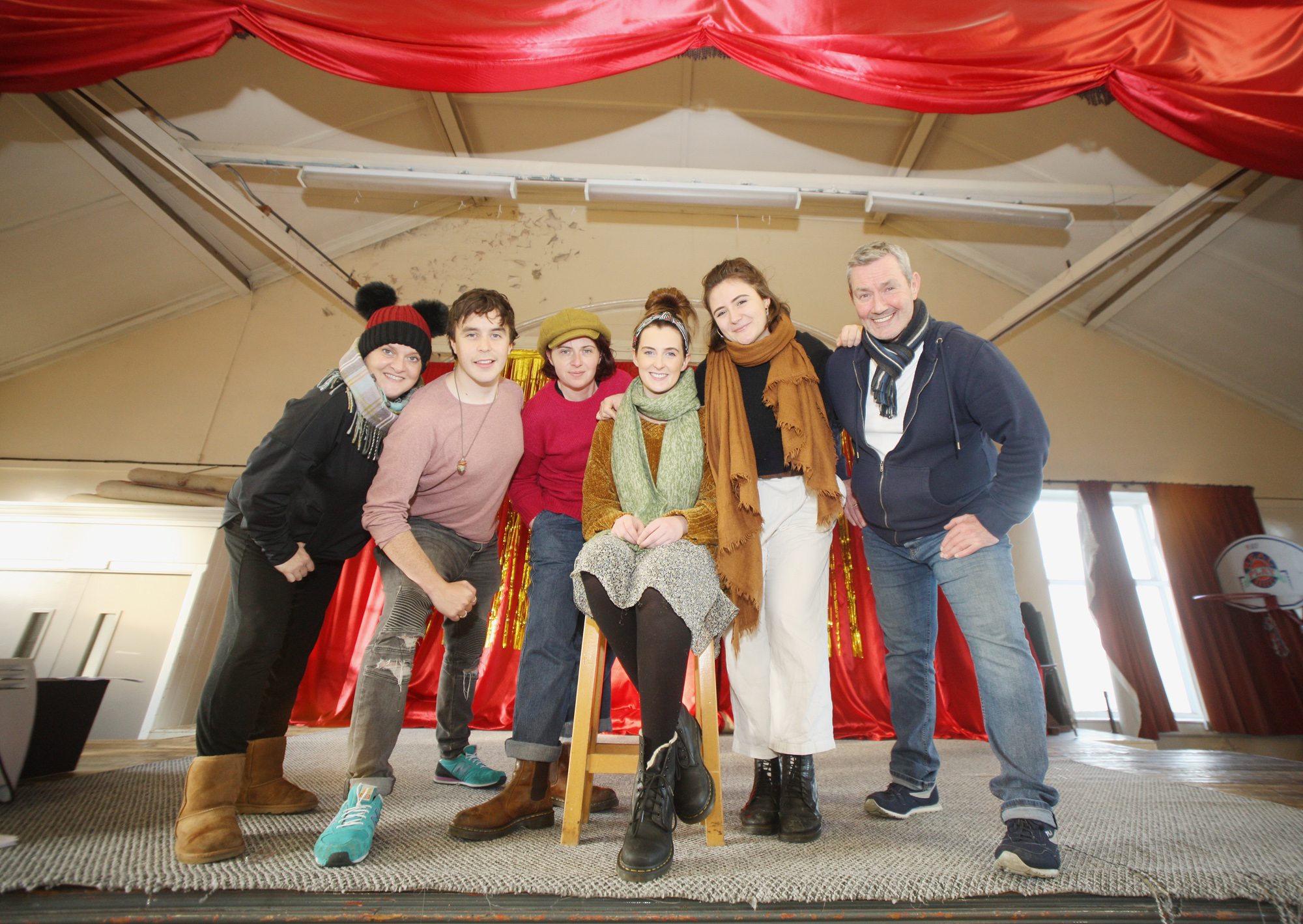 REHEARSALS: Marty Maguire with Eimear Barr, Catriona McFeely, Nicky Harley, Gavin Peden and Jo Donnelly