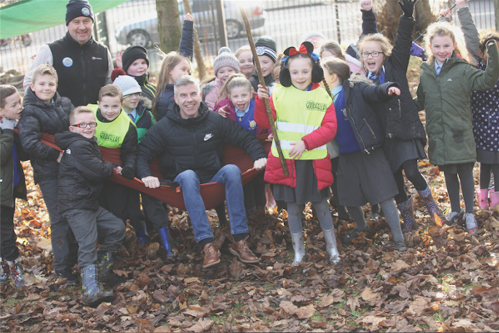 St Teresa\'s PS pupils with Councillor Stevie Corr at the new Eco Garden in the Falls Park 