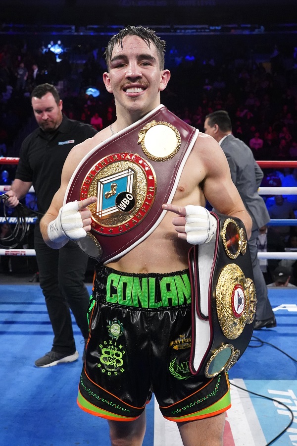 Michael Conlan celebrates after his win on Saturday\nMandatory Credit ©INPHO/Emily Harney