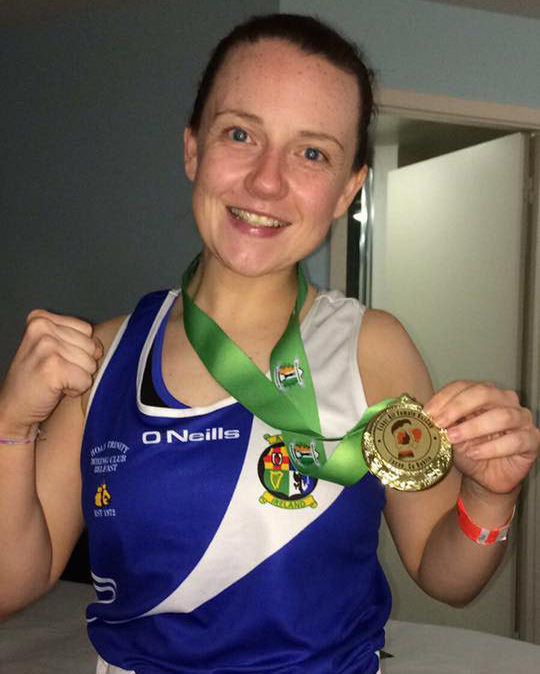 Louise Welsh with her gold medal from the 2017 Esker Box Cup