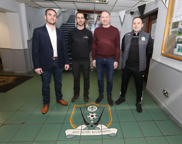 New Ardoyne Kickhams manager Ross Carr (third from left) pictured with senior players Jim Og McAuley, Conor Magee and captain Conor McDowell after being unveiled as the North Belfast club 
