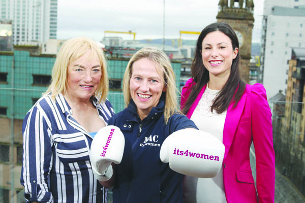 Cathy McAleer with Kellie Maloney and with Kerry Beckett from its4women at the Merchant Hotel on Tuesday