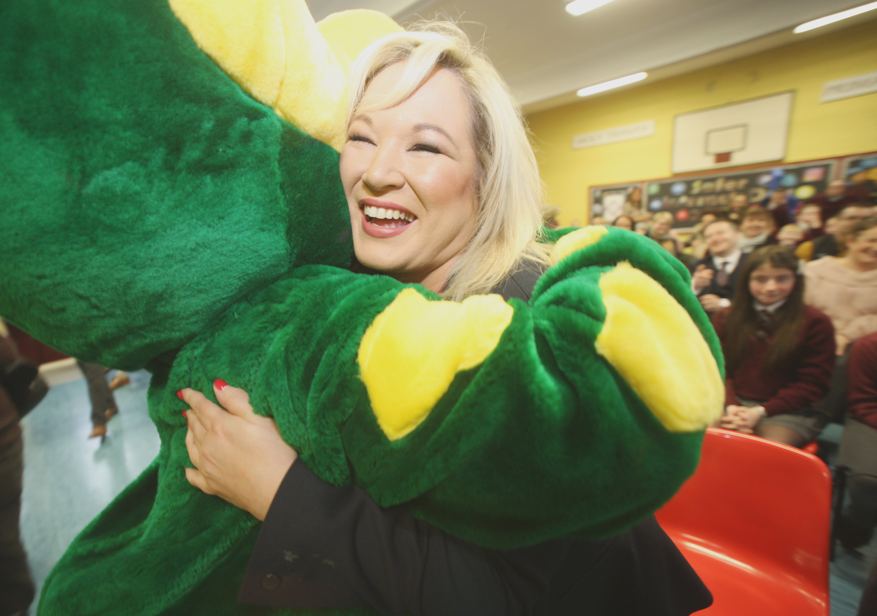 First Minster Michelle O\'Neill attending an awards ceremony in Holy Trinity Primary School. the ceremony on the 11th February as this is National Safer Internet Day.