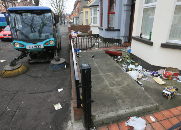 CLEAN UP: The aftermath of a street party in the Holylands area of South Belfast