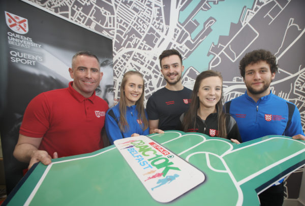 STUDENTS SIGN UP:  Barry Cruickshank, Ceejay Byrne, James Pollock, Niamh Turner and Matthew Kilic are in training for the SPAR Craic 10K on St Patrick’s Day in Belfast 