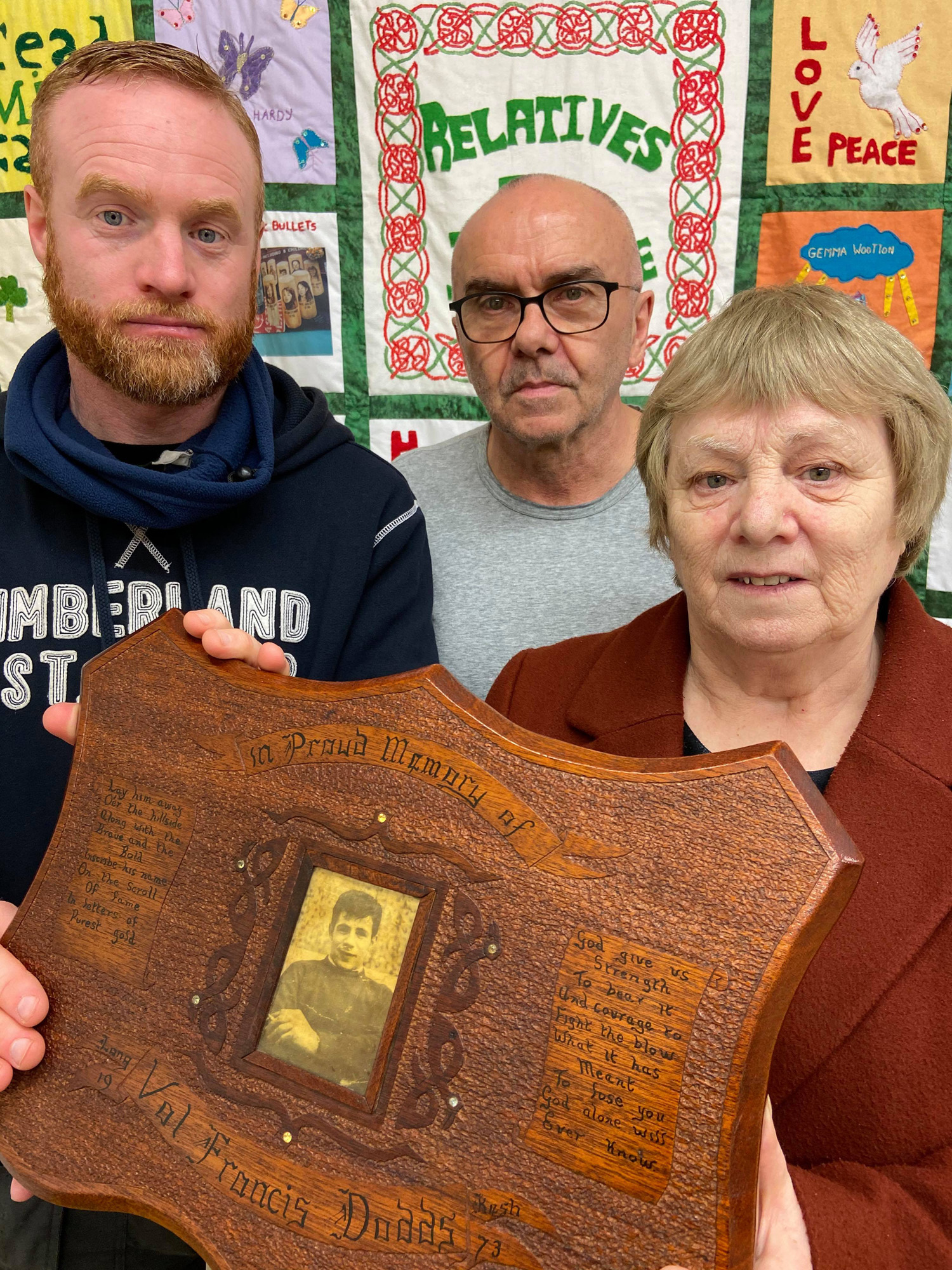 CALL: Joan and Paddy Nolan with Paul Butler of RFJ holding a picture of Francis
