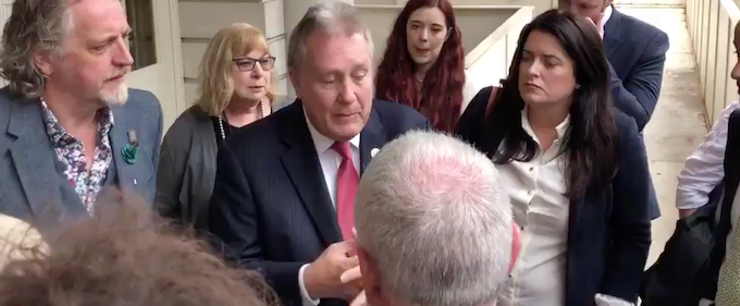 Council Member Danny Dromm welcomes a Belfast delegation to New York City Hall in June 2019