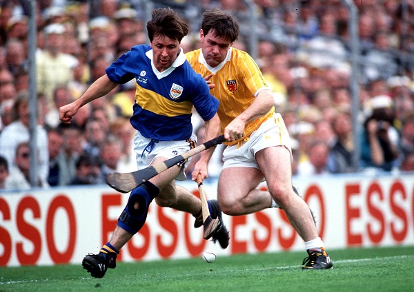 Pat Fox of Tipp and Dessie Donnelly of Antrim in action during the 1989 All-Ireland final\n©INPHO