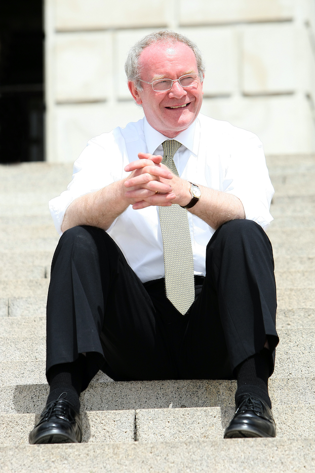 SEAT OF POWER: Martin McGuinness on the Stormont steps in 2008