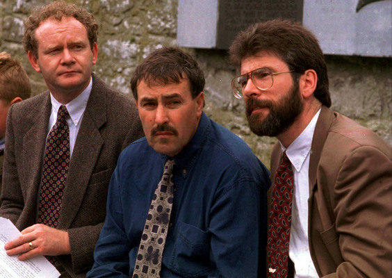 BODENSTOWN SUNDAY: Martin McGuinness, Mitchell McLaughlin and Gerry Adams at the 1994 Bodenstown Sunday commemoration, Pic by Eamonn Farrell/Photocall Ireland